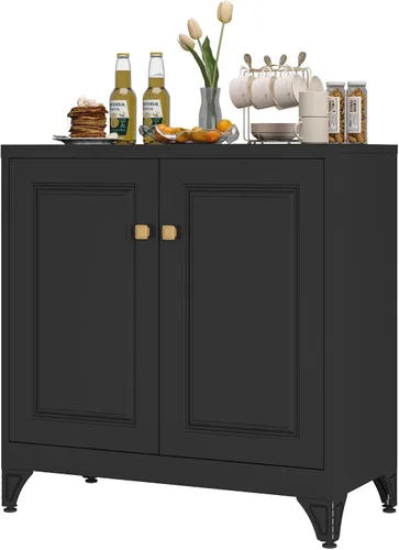 Miniatura 9 de SteeLoong - Gabinete de almacenamiento de metal con cajones, gabinetes de despensa negros de 75 pulgadas para almacenamiento de cocina con 3