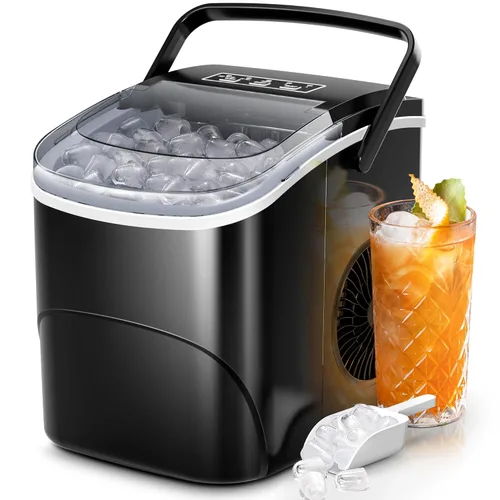 Electactic - Máquina para hacer hielo con encimera, 26 libras/24 horas, 9 cubos en 6 minutos, máquina de hielo portátil con función de autolimpieza,