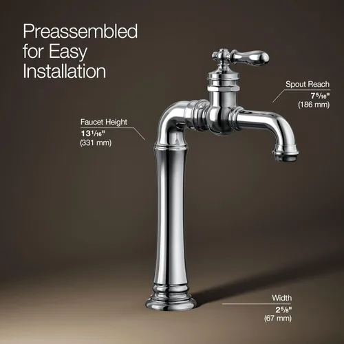 Miniatura 3 de Kohler 72763-9M-CP Artifacts Gentleman's - Grifo para lavabo de baño con una sola manija, 1.2 gpm, cromo pulido