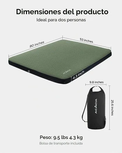 Miniatura 11 de Acacia 4" Thick Self Inflating Sleeping Pad with Foam, Innovative Y-Shaped Telescopic Structure, Ultraportable Camping Air Mattress with Pump Sack