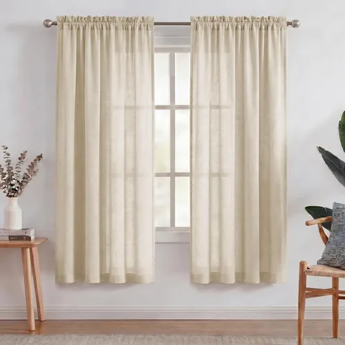 Miniatura 33 de Turquoize cortinas traslúcidas de lino natural, cortinas semitransparentes, cortinas de arpillera con bolsillo para cortinero, paneles para ventana