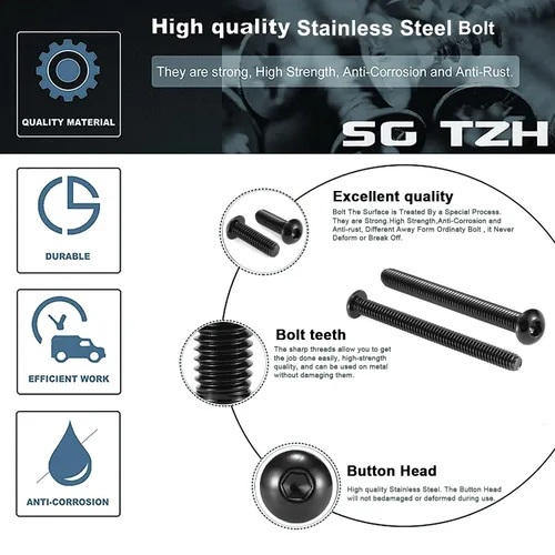 Miniatura 4 de Tornillos de cabeza de botón de 1/4-20 x 3/4 pulgadas, 20 tornillos de acero inoxidable 304 18-8, unidad hexagonal Allen, óxido negro por SG TZH