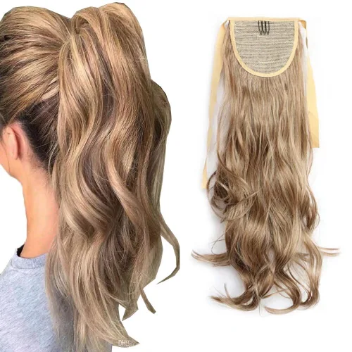 Miniatura 29 de Extensión de cabello sintético rizado con clip, cola de caballo larga, con clip, para niñas, mujeres y mujeres