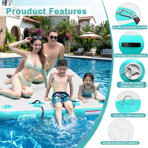 Miniatura 3 de AWSUM Muelle Flotante Inflable Plataforma de Aire Muelle Flotante Isla Balsa con Superficie Antideslizante para Piscina, Playa, Océano Verde