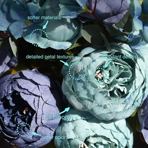 Miniatura 4 de FiveSeasonStuff - Peonías y hortensias artificiales de seda, ideal para decoración de bodas, novias, hogar, decoración de centro de mesa (2 ramos).