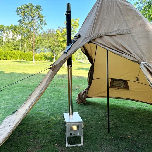 Miniatura 6 de Gato de estufa DIY 7.9 x 9 pulgadas Hot Tent Stove Jack TAISOCA Stove Jack Kit para tienda de campaña al aire libre Jack con solapa de lluvia
