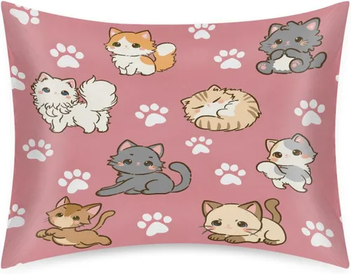 Miniatura 67 de Funda de almohada de satén de unicornio rosa lindo para cabello y piel, tamaño estándar, funda de almohada de seda suave de satén refrescante