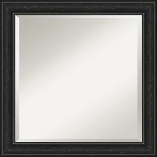 Amanti Art 24x24 Bathroom Vanity Mirror, Shipwreck Black Narrow Frame, Square Wall Mirror, Beveled Edge, Hangs Horizontally or Vertically