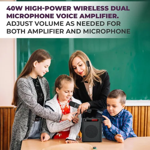 Miniatura 7 de Amplificador de voz Bluetooth 5.3 de 40 W con micrófono de auriculares y micrófono de mano, sistema PA recargable portátil para profesores