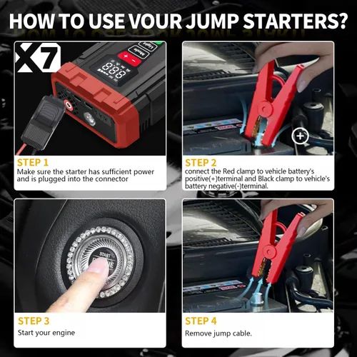 Miniatura 8 de X7 1750A Jump Starter Compresor de aire de 150 PSI Paquete de refuerzo de batería de litio de 12 V, caja de salto portátil, banco de energía
