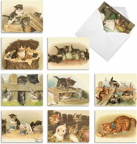 Miniatura 12 de The Best Card Company - 10 adorables tarjetas de gato en blanco (4 x 5.12 pulgadas) - Lindos gatitos para mascotas, juego surtido de tarjetas