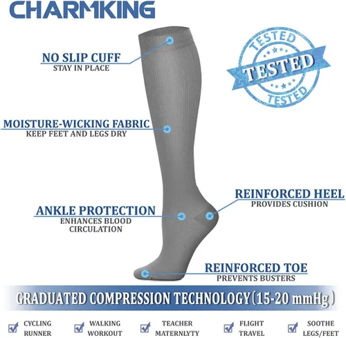 Miniatura 110 de CHARMKING - Calcetines de compresión para mujeres y hombres (3 pares), 15-20 mm Hg, el mejor apoyo para atletismo, running o ciclismo, mejora