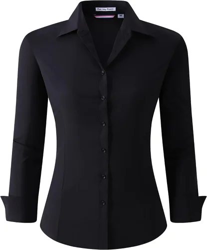 Miniatura 26 de Alex Vando Camisas de vestir para mujer, sin arrugas, ajuste regular, manga larga, elástica, camisa de trabajo
