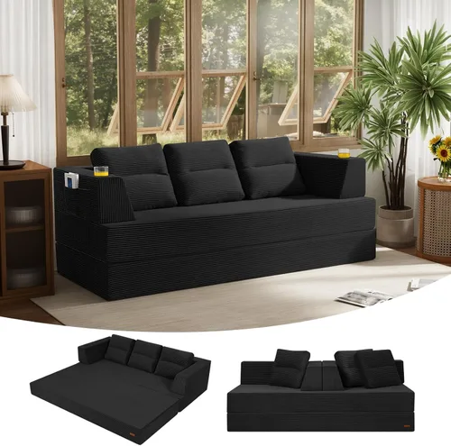 Miniatura 42 de COMAX Sofá cama futón, sofá cama convertible 4 en 1, sofás deshuesados para sala de estar, sofá biplaza plegable pequeño plegable que ahorra Gris