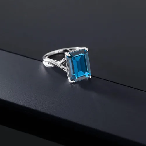 Miniatura 4 de Gem Stone King 10K White Gold London Blue Topaz Engagement Ring For Women