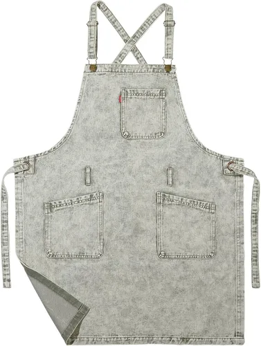 Miniatura 16 de Delantal de Chef de Mezclilla para Mujeres con Bolsillos, Delantal de Cocina de Camarera de Jean para Hombres para Cocinar Jardinería Pintura