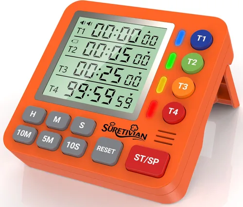Miniatura 9 de Temporizador digital de cocina para cocinar, temporizador de cuenta regresiva de 4 canales con alarma fuerte y modo silencioso, pantalla grande