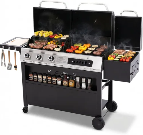 Miniatura 10 de Sophia & William Parrilla plana de 28 pulgadas con plancha de hierro fundido recubierto de cerámica, plancha de barbacoa de gas propano de 3