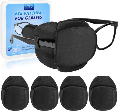 eZAKKA Parches 3D para ojos para adultos y niños, ojo izquierdo derecho, 4 piezas de parches médicos para lentes de seda para ojos perezosos, Negro