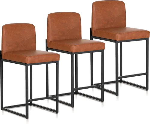 Miniatura 24 de Juego de 2 taburetes de bar de altura de mostrador de color blanco cremoso de 24 pulgadas, modernos taburetes de bar dorados con respaldo tapizado