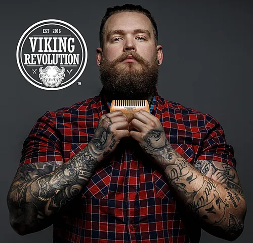 Miniatura 2 de BEST DEAL peine de madera para barba y estuche, acción dual, dientes finos y gruesos, perfecto para utilizar con bálsamos y aceites, peine