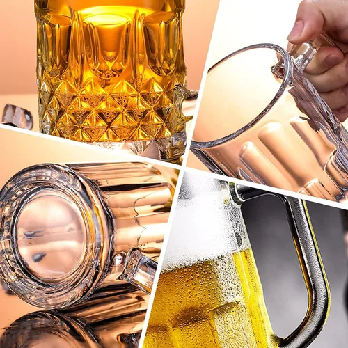 Miniatura 4 de Jarras de Cerveza de 20 OZ, Vasos de Cerveza Alemanes Transparentes Grandes y Altos con Asa para Hombres, Juego de 2