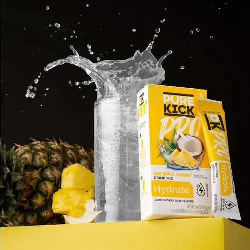 Miniatura 4 de PURE KICK PRO Mezcla para bebida de electrolitos de hidratación, Piña y Coco, Incluye 1 caja con 6 sobres en cada caja