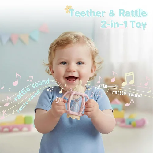 Miniatura 2 de Juguetes sensoriales Montessori para bebés, mordedores de silicona para bebés de 3 a 6 a 12 meses, regalos para recién nacidos, niños y niñas (rosa)