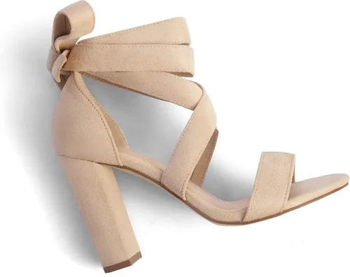 Miniatura 6 de Tacones de tiras para mujer Tacones gruesos Sandalias de tacón alto con cordones de moda Sandalias de tacón de bloque desnudo con cordones Sandalias