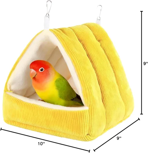 Miniatura 8 de Cama para pájaros para jaula de invierno, cálida cama para pájaros con hamaca colgante de felpa suave y tienda de campaña, nido para dormir Amarillo
