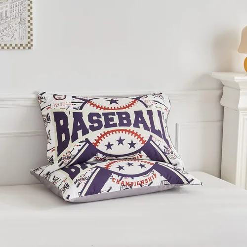Miniatura 6 de Juego de edredón de béisbol para niños en una bolsa tamaño full, juego de ropa de cama de 7 piezas con dibujos animados de béisbol