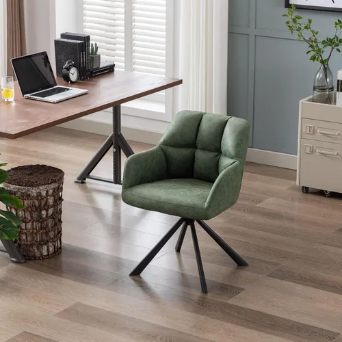 Miniatura 6 de Silla de oficina en casa con brazo, cómoda silla de escritorio sin ruedas, silla tapizada de cuero para computadora, silla giratoria