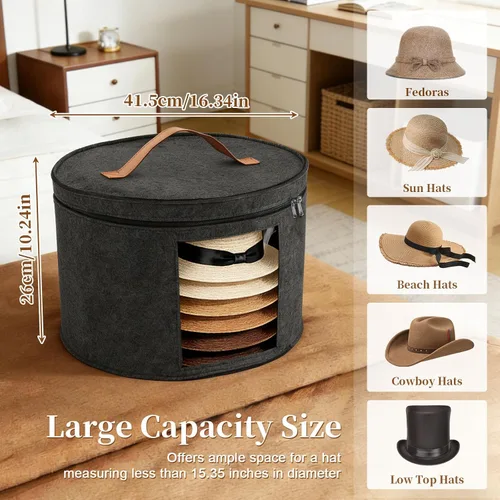 Miniatura 2 de Cajas de almacenamiento para sombreros para mujeres y hombres, caja redonda de almacenamiento de sombreros de fieltro para armario, vaquero, borde
