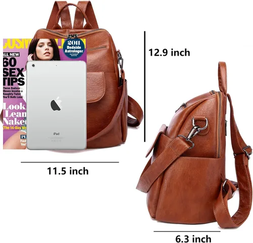 Miniatura 4 de Mochila de Moda para Mujer Bolso Impermeable Mochilas Escolares Viajes Compras Mochila Convertible Bolsa de Hombro para Damas Rojo-Marrón