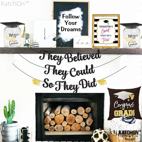 Miniatura 8 de KatchOn, Cartel de "They Believed They Could So They Did" con purpurina de 10 pies, sin bricolaje, decoraciones de graduación 2026, pancarta de Oro