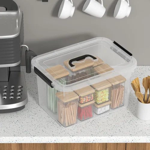 Miniatura 5 de Contenedores de almacenamiento de plástico de 10 cuartos de galón con tapas y asa, 4 paquetes de caja transparente con pestillo