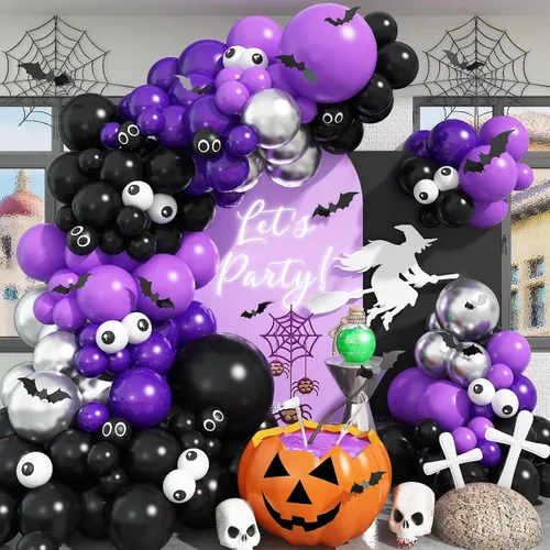 Miniatura 17 de Kit de Guirnalda de Arco de Globos de Halloween, 126 Piezas, Globos Negros y Naranjas con Globos de Calabaza BOO, Murciélagos de Aluminio, Globos