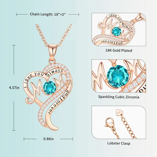 Miniatura 4 de DFUNH Regalos para el día de la madre para mamá y mujer, collar con dije de corazón con dije de corazón con piedra natal con relleno de oro rosa