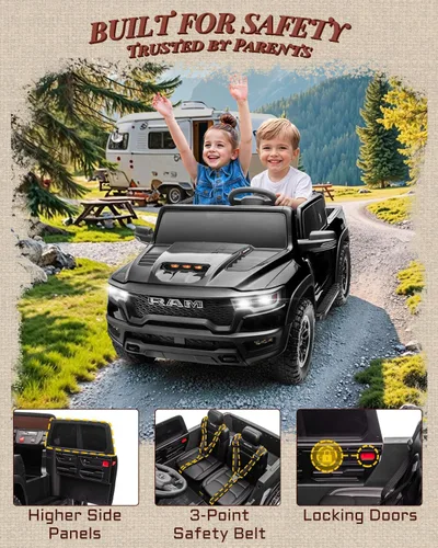 Miniatura 9 de Vehículos de paseo de 24 V para niños grandes, RAM 1500 RHO eléctrico con licencia para niños con control remoto, camión de paseo con Bluetooth