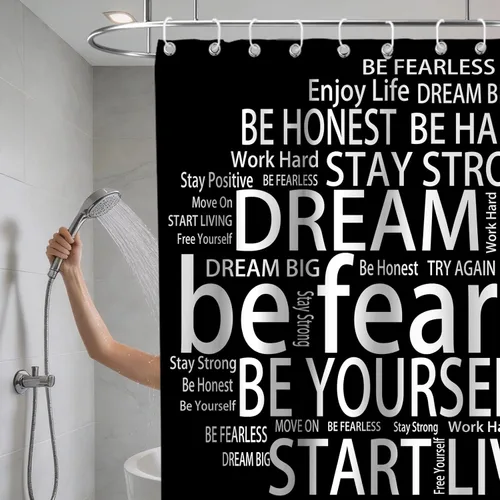 Miniatura 6 de Cortinas de ducha para niños, con texto en inglés «Believe Quotes Be Fearless Dream Big Be Yourself», tela inspiradora, juego de decoración de baño