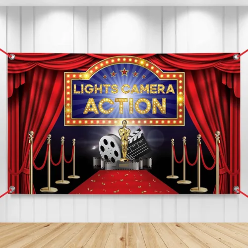 Miniatura 10 de KatchOn, Fondo de acción con luces para cámara, grande, 72 x 44 pulgadas, decoraciones de fiesta temática de película, decoraciones de fiesta