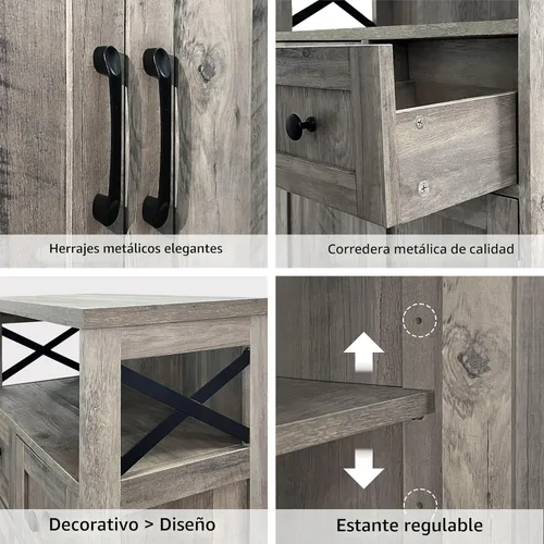Miniatura 7 de Befrases - Gabinete de almacenamiento de casa rural con cajones y estante, aparador independiente para cocina, sala de estar, oficina en casa, gris
