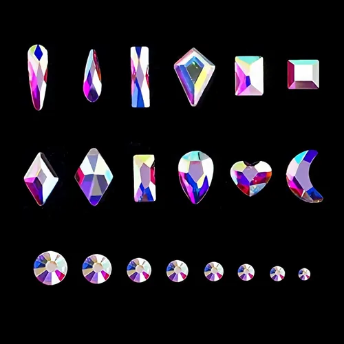 Miniatura 4 de Yzzseven 12 tipos de 600 diamantes AB de cristal + 2500 diamantes de imitación planos mezclados 20 estilos de parte trasera plana DIY manualidades