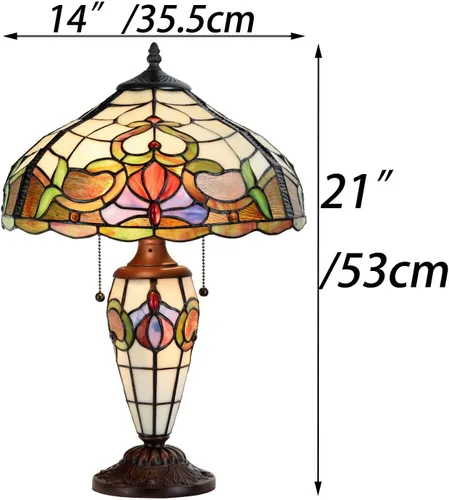 Miniatura 6 de Bieye L10800 Lámpara de mesa barroca estilo Tiffany con base iluminada para mesita de noche, sala de estar, dormitorio, 14 pulgadas de ancho x 21