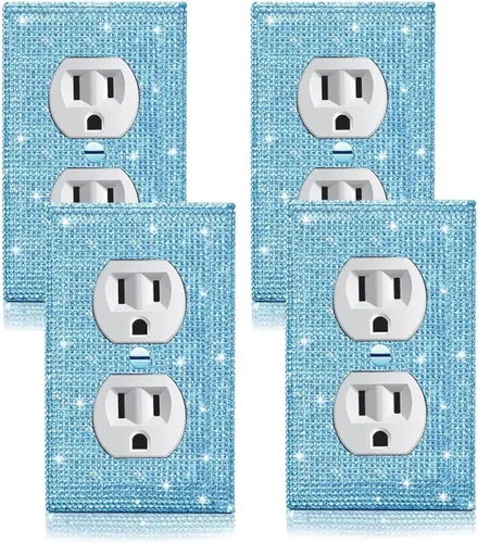 Miniatura 25 de 4 Piezas Cubiertas de Tomacorriente con Diamantes de Imitación Plateados Brillantes Placa de Pared 1 Gang Toggle Cubierta de Interruptor de Luz
