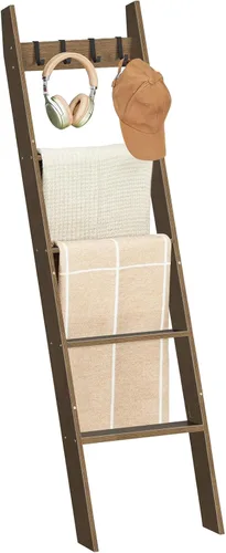 Miniatura 9 de HOOBRO Escalera para Mantas para Sala de Estar y Dormitorio, Estantería de Pared Inclinada de 5 Niveles para Toallas de Baño, Estantería