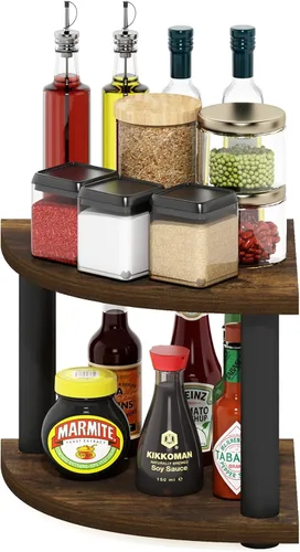 Miniatura 4 de Furinno Turn-N-Tube Organizador de encimera de cocina, estante organizador de encimera de esquina de 2 niveles, estante esquinero, para cocina