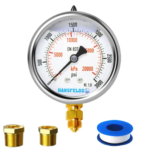 Miniatura 10 de Medidor de presión relleno de líquido de 0-100 psi, cara de dial de 2.5 pulgadas, carcasa de acero inoxidable para montaje trasero NPT de 1/4