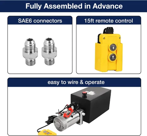 Miniatura 4 de Unidad de potencia hidráulica de 15 cuartos de galón, bomba de remolque de depósito de metal de efecto único de 12 V con control remoto