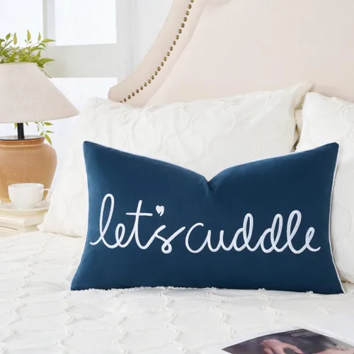 Miniatura 17 de Sanmetex - Funda de almohada lumbar decorativa para abrazarnos de 12x20 pulgadas, funda de almohada rectangular bordada en gris para cama, Blanco